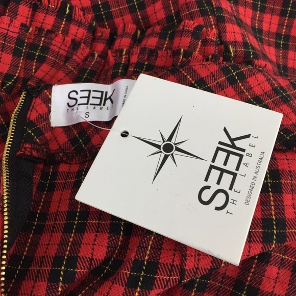 SEEK The Label Red Abstract Fringed Edge Mini Skirt S - Picture 6 of 8